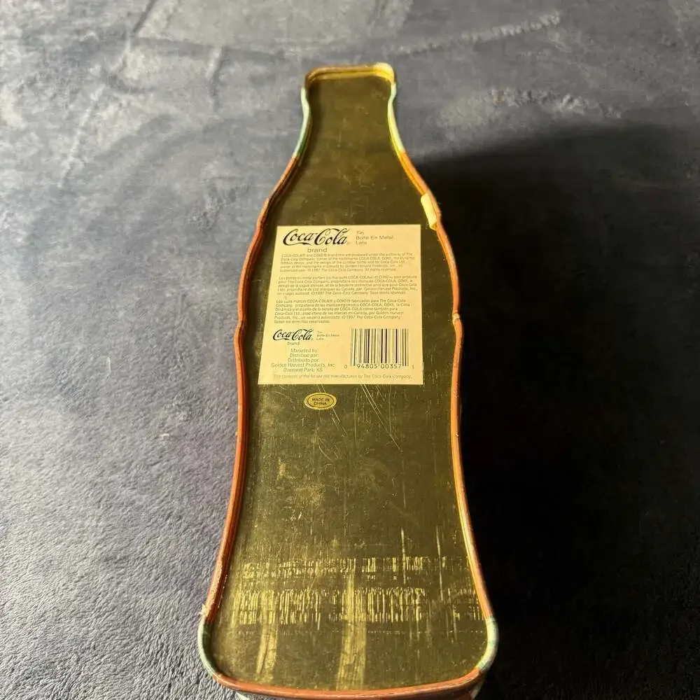 Vintage 1997 Coca-Cola Bottle-Shaped Hinged Metal Tin Container
